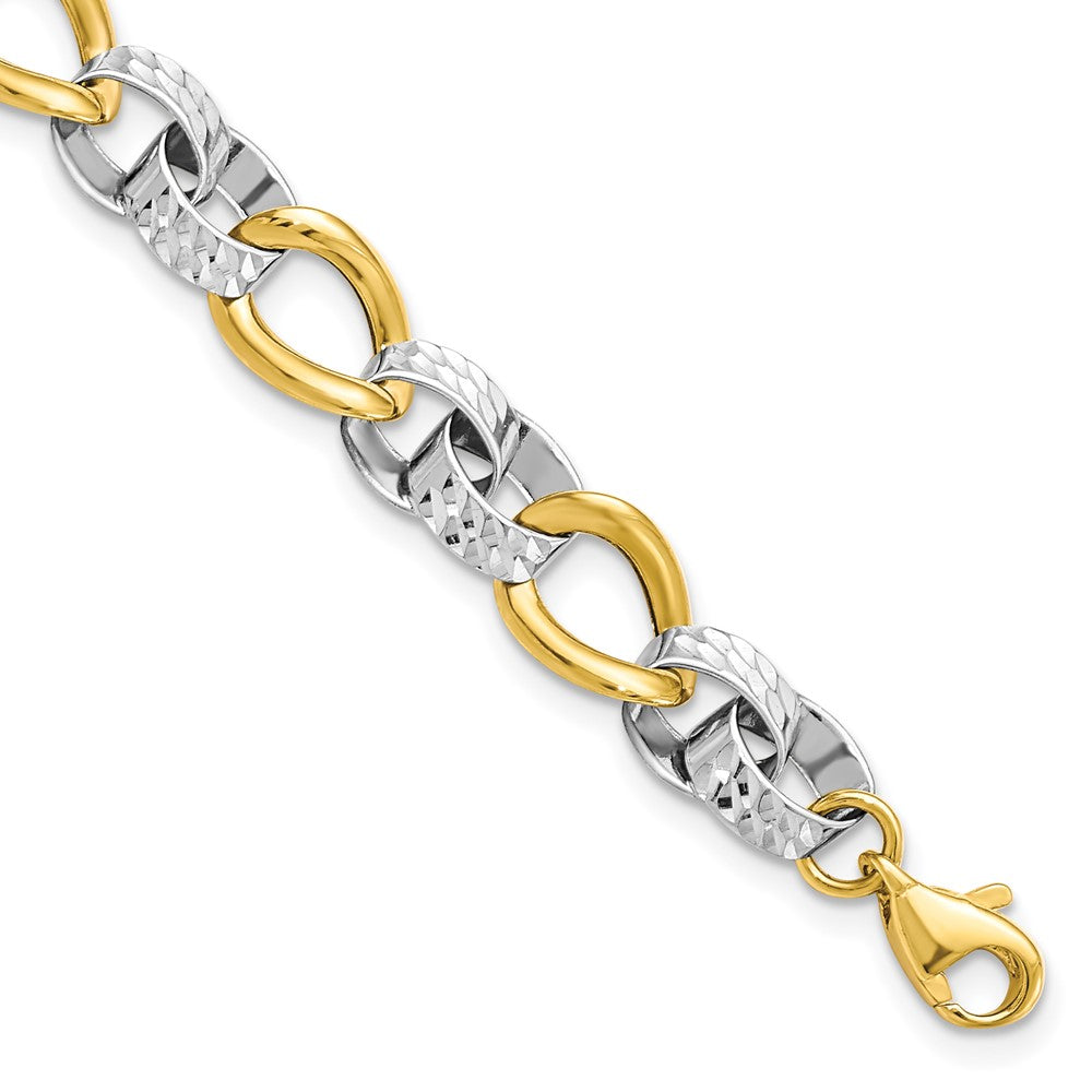 10K Two-tone Polished and Dia-Cut Link Bracelet