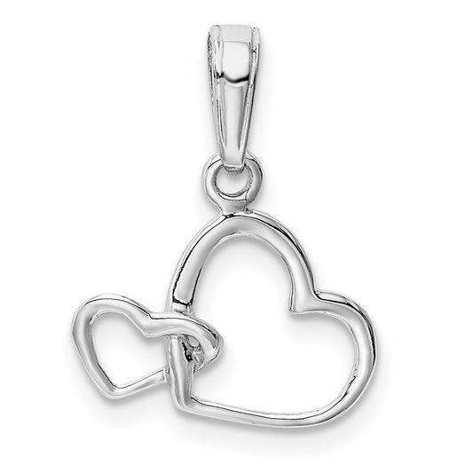 10K White Gold Polished Intertwined Double Heart Pendant