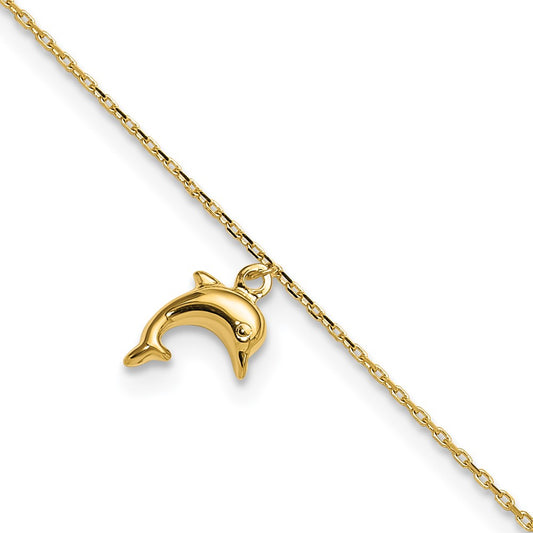 14k Dolphin Charm 9in with 1in Extension Anklet