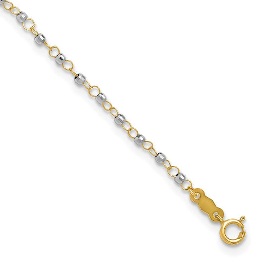 14K Two-tone Circle Chain with Mirror Beads 9in Plus 1in Ext. Anklet