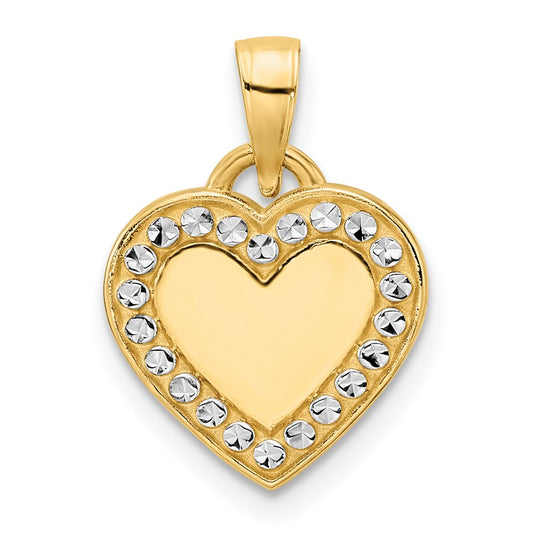 14k and White Rhodium Diamond-cut Border Heart Pendant