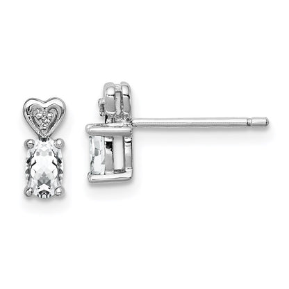 Sterling Silver White Topaz & Diamond Heart Earrings