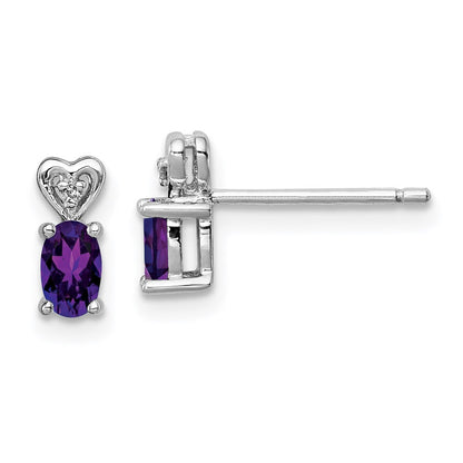 Sterling Silver Amethyst & Diamond Heart Earrings