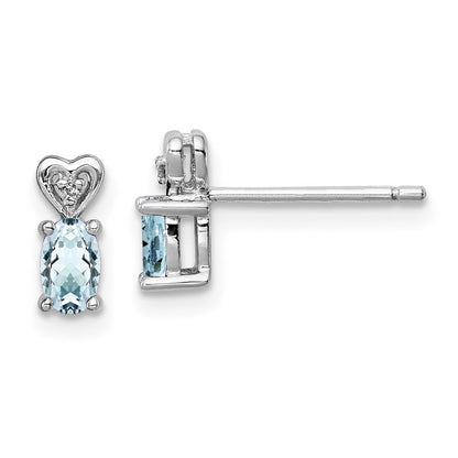 Sterling Silver Aquamarine & Diamond Heart Earrings