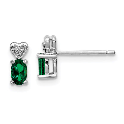 Sterling Silver Created Emerald & Diamond Heart Earrings