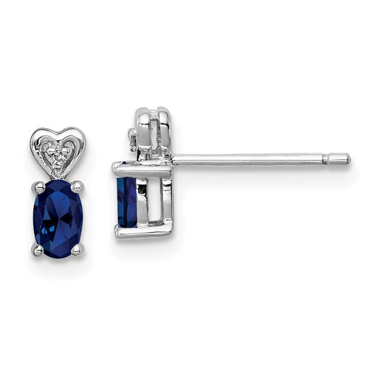 Sterling Silver Rhodium-plated Created Sapphire & Diamond Earrings
