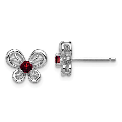 Sterling Silver Butterfly Garnet Earrings