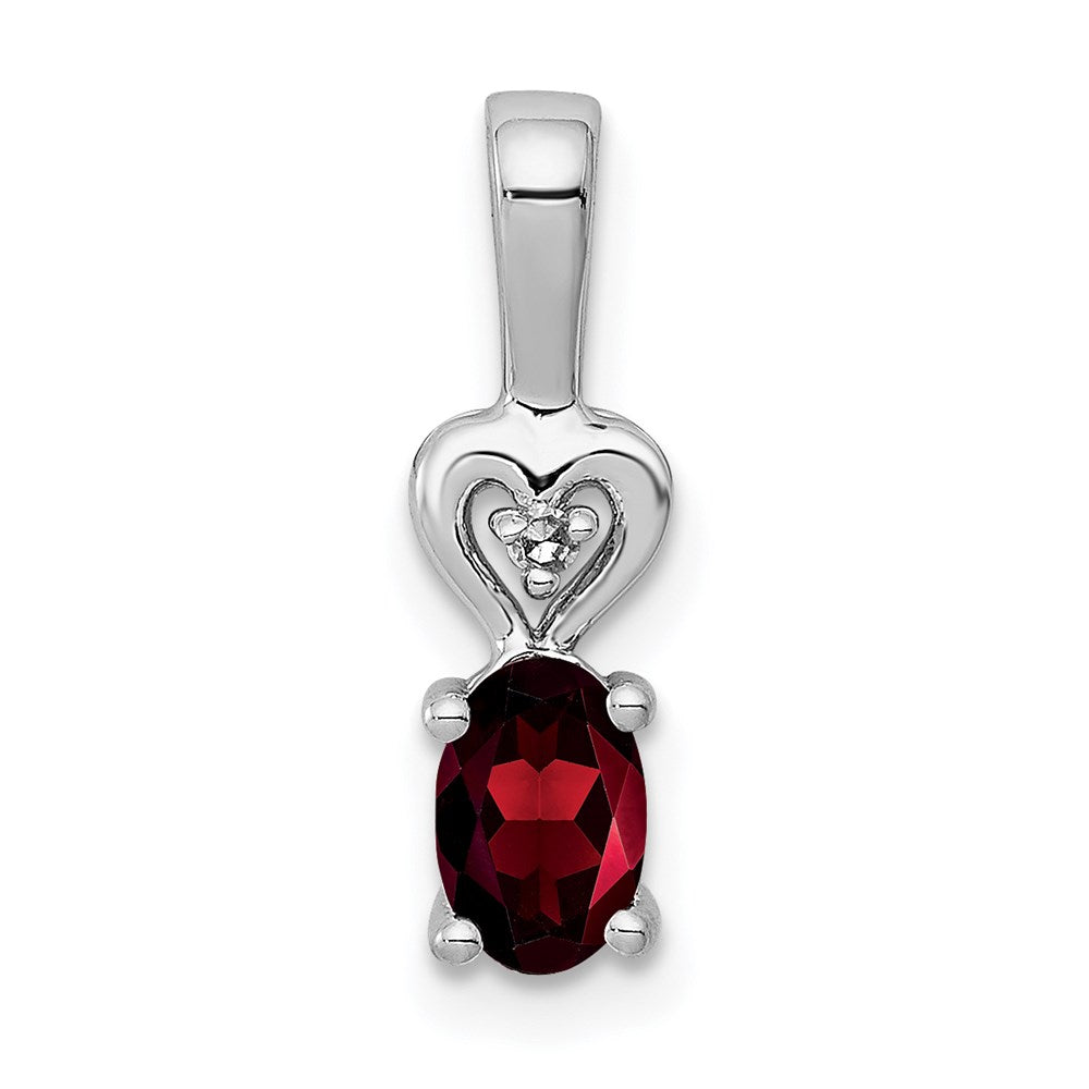 Sterling Silver Rhodium-plated Garnet & Diamond Pendant