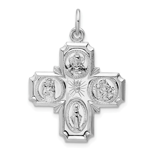 Sterling Silver Rhodium-plated Polished Solid Miraculous Medal Pendant
