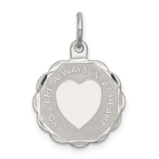 Sterling Silver Rhodium-plated Your Always In My Heart Disc Charm