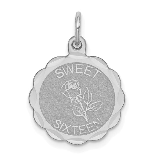 Sterling Silver Rhodium-plated Sweet Sixteen Disc Charm