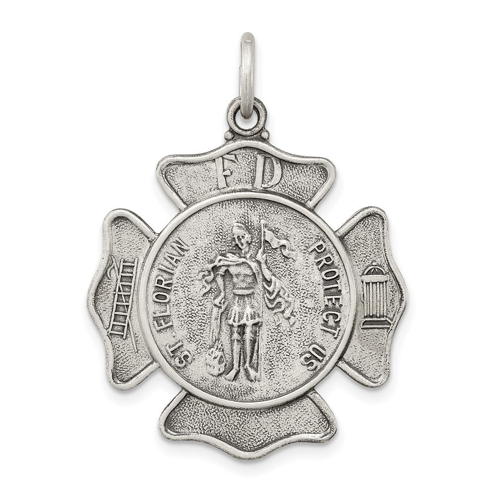 Sterling Silver Antiqued Saint Florian Badge Medal