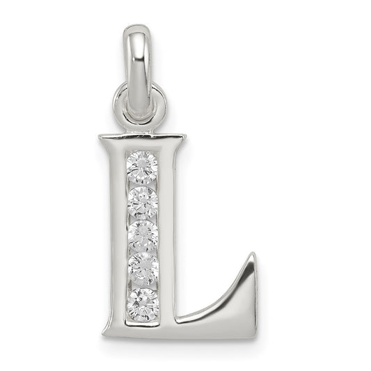 Sterling Silver White CZ Letter L Initial Pendant