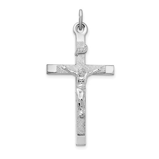 Sterling Silver Rhodium-plated Textured Crucifix Cross Pendant