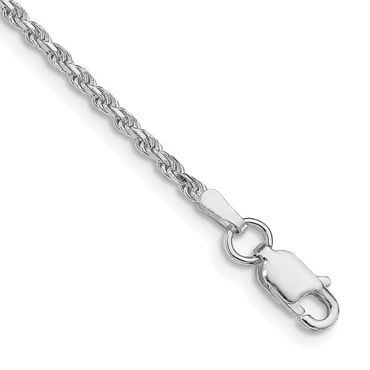 Sterling Silver Rhodium 1.85mm Diamond-cut Rope Chain Anklet 10"