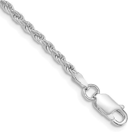 Sterling Silver Rhodium 2.25mm Diamond-cut Rope Anklet 10"