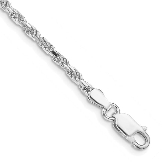 Sterling Silver Rhodium 2.5mm Diamond-cut Rope Chain 7"