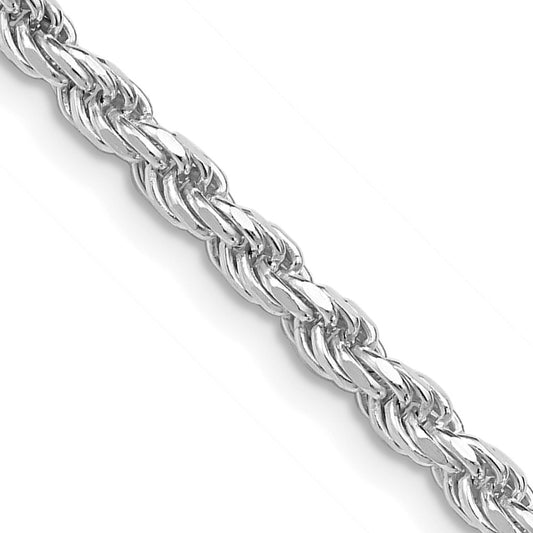 Sterling Silver Rhodium 3mm Diamond-cut Rope Chain 24"