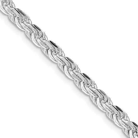 Sterling Silver Rhodium 4.25mm Diamond-cut Rope Chain 24"