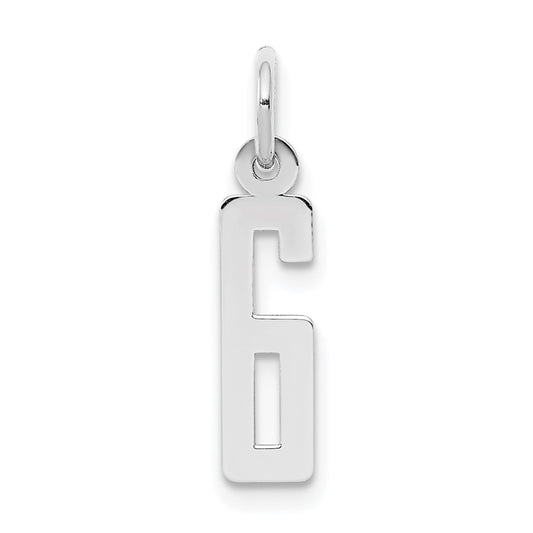 Sterling Silver/Rhodium-plated Elongated Polished Number 6 Charm
