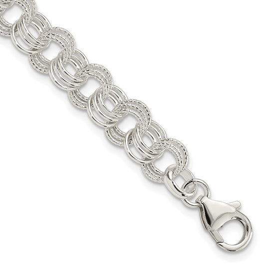 Sterling Silver Textured Charm Bracelet 7.5"