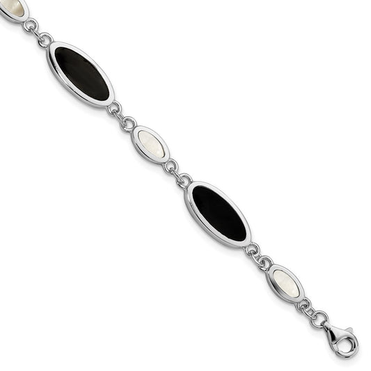 Sterling Silver RP Onyx and Mother of Pearl Bracelet