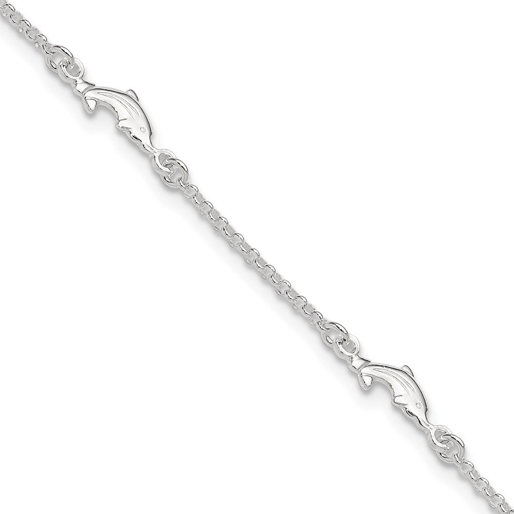 Sterling Silver Polished Dolphin 9in Plus1in Ext. Anklet