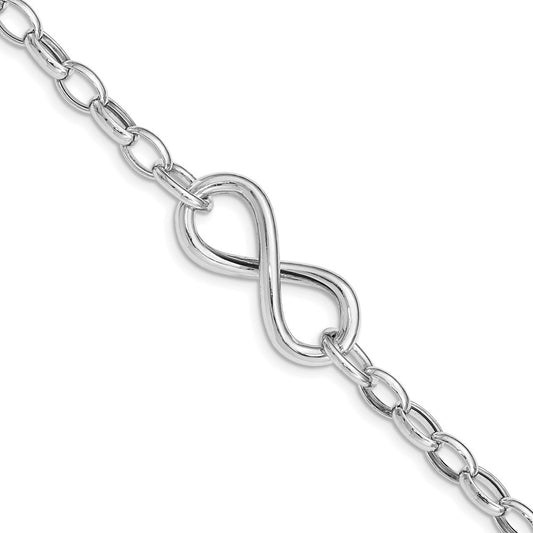 Sterling Silver Rhodium Plated Polished Infinity Link Bracelet