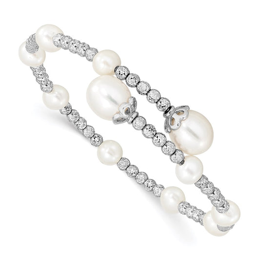 Sterling Silver 5-6mm and 8mm White FWC Pearl Coil Bangle