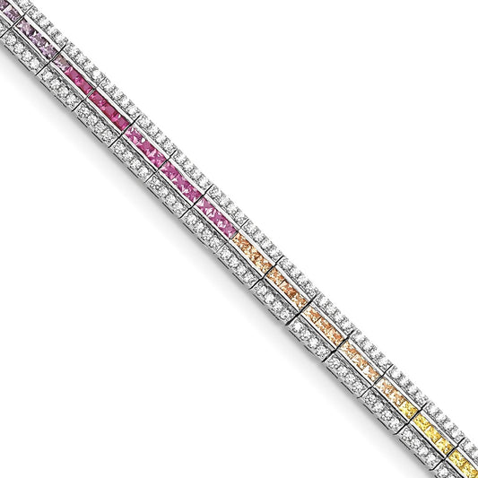 Prizma Sterling Silver Rhodium-plated 7.25 inch Channel-Set White and Colorful and White CZ Bracelet