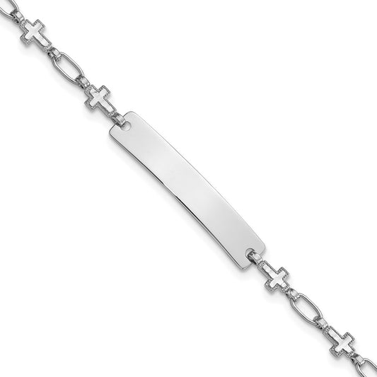 Sterling Silver Rhodium-plated 6.25 inch Cross Children's ID Bracelet