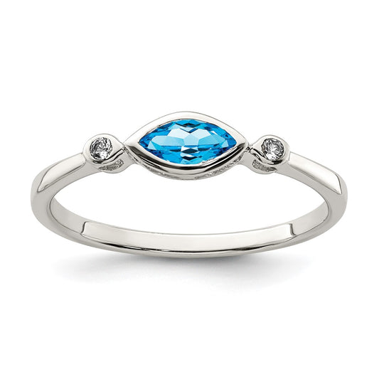 Sterling Silver Rhodium-plated Polished Blue Topaz/White Topaz Ring