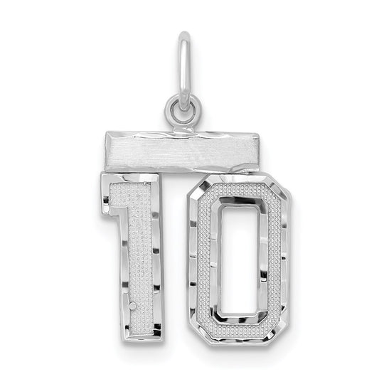 Sterling Silver Rhodium-plated Diamond-cut #10 Charm
