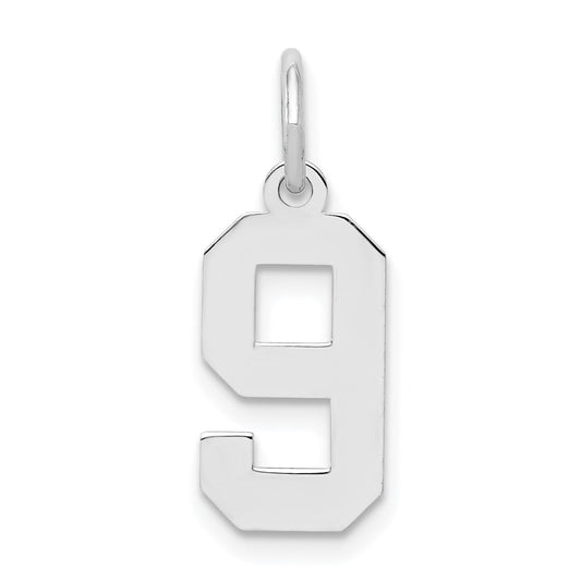 Sterling Silver/Rhodium-plated Polished Number 9 Charm