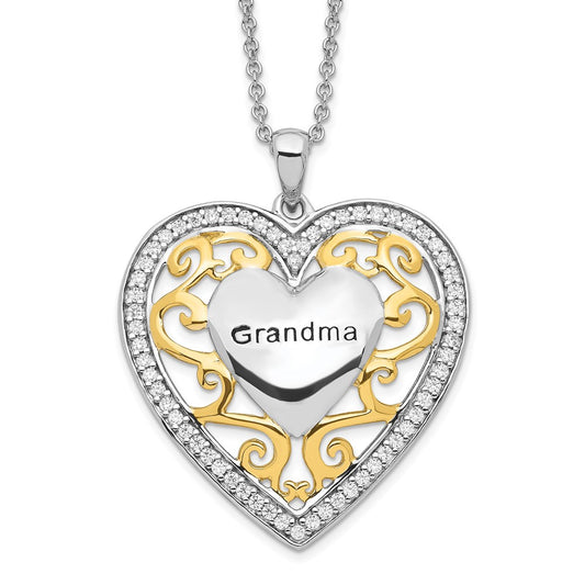 Sentimental Expressions Sterling Silver Gold-plated Grandma 18in Heart Necklace