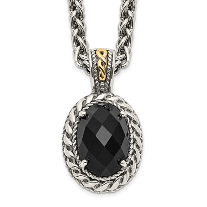 Shey Couture Sterling Silver with 14K Accent 18 Inch Antiqued Checkerboard-cut Black Onyx Necklace