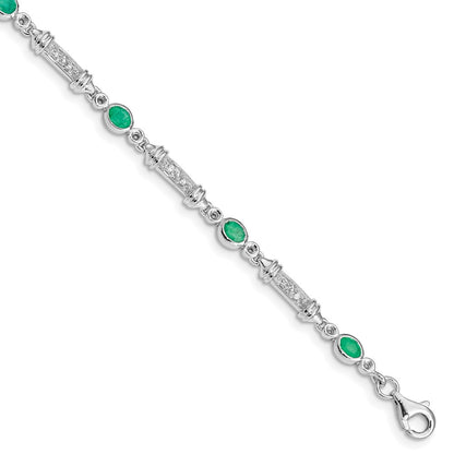 Sterling Silver Rhodium-plated Emerald & Diamond Bracelet
