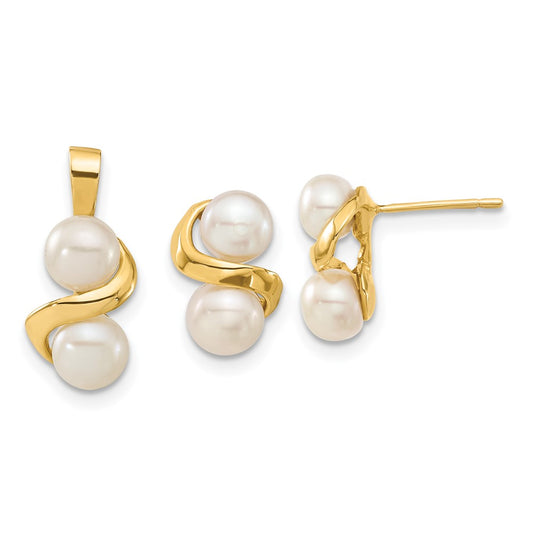 14k 5-6mm White Button FWC Pearl Earring and Pendant Set