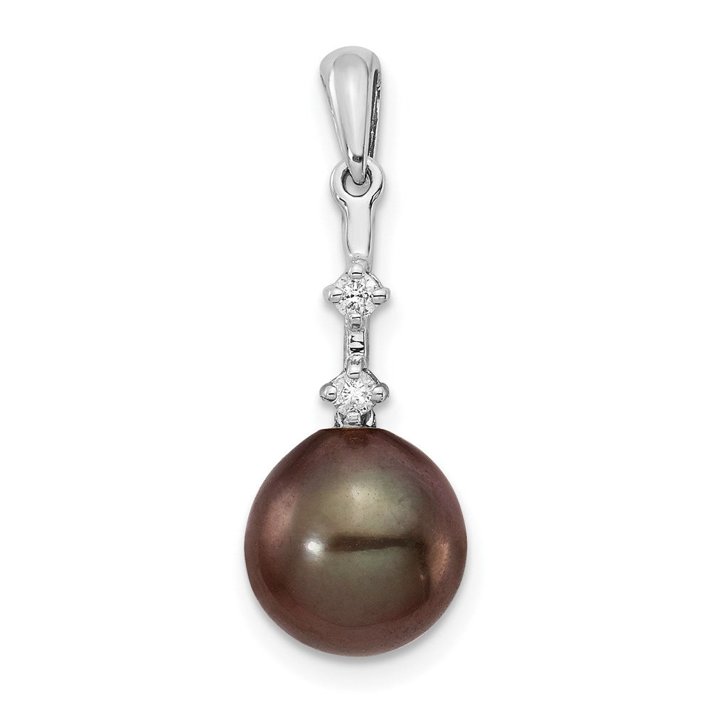 14K WG 8-9mm Teardrop Saltwater Cultured Tahitian Pearl .04ct Dia. Pendant