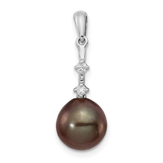 14K WG 8-9mm Teardrop Saltwater Cultured Tahitian Pearl .04ct Dia. Pendant